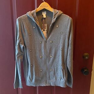 Gray Zip-Up Hoodie with  Embrllishments by Chico’s
